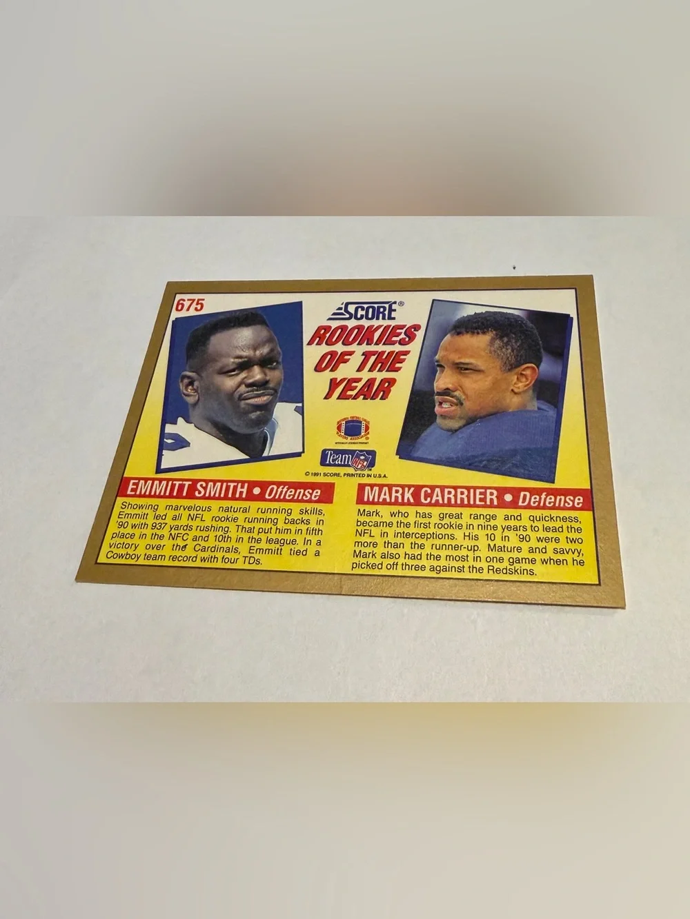 Emmitt Smith/Mark Carrier 1991 Score Rookies of the Year Football Card Vintage